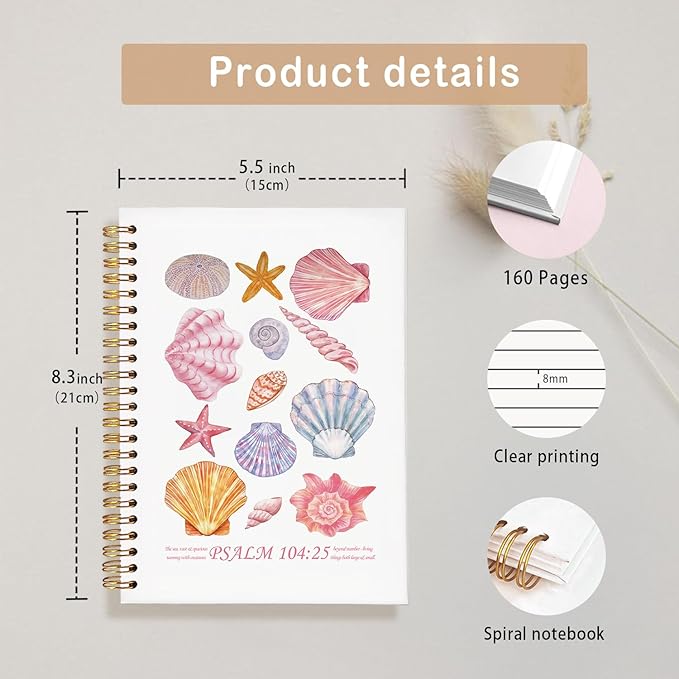 Bible Journal, Christian Notebook, Bible Study Journal for Women, Spiral Faith Notebook for Bible Notes & Prayer, Cute Scripture Notebook A5 5.5x8.3