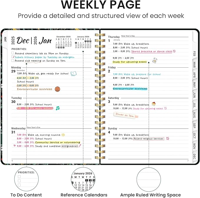 2026 Planner, Weekly and Monthly Calendar Planner for Women, Jan 2026 - Dec 2026, Hardcover Planning Agenda book with Tabs, Spiral Bound, Inner Pocket, Perfect for School Office Supplies, 6.3" x 8.5" - Songbird Forest