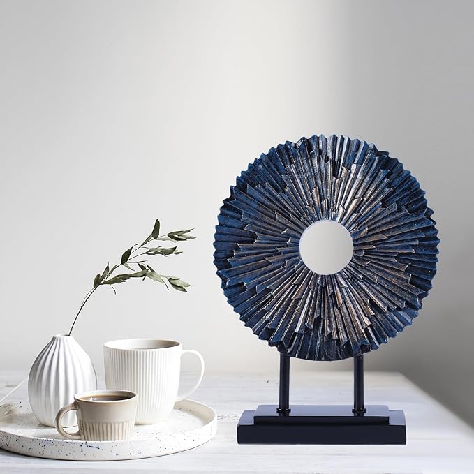 CECKQUE Minimalist Round Statue Above Cabinet Decor Kitchen, Modern Decorative Sculpture Home Decorations for Living Room Coffee Table, Office Decor Items, Center Pieces Decoration (Blue)