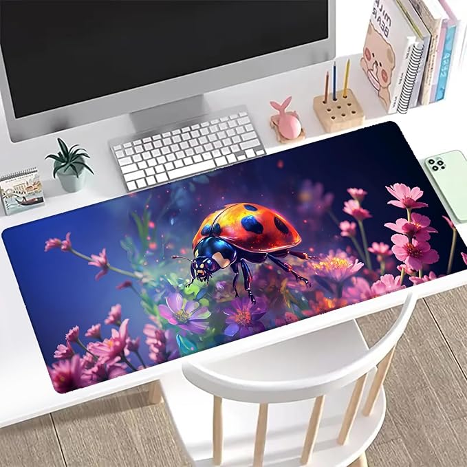 Ladybug Gaming Mouse Pad, Office Desk Mat, Anti-Slip Rubber Base Cool Aesthetic Mouse Pads for Computer Laptop Keyboard School Home Desktop Gamer Home Accessories Decor 31.5" x 11.8"