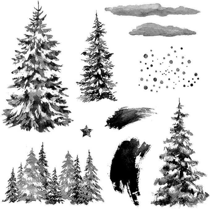Christmas Tree Snow Stamps and Cutting Dies for Card Making DIY Transparent Silicone Clear Stamp and Metal Die Cuts Sets for Scrapbooking Paper Greeting Cards Decor Seals Craft Supplies