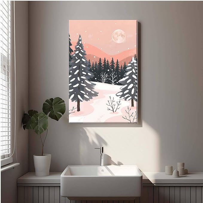 Framed Canvas Wall Art serene winter landscape art print Christmas snow cosy winter's day 24x36in Wood Framed