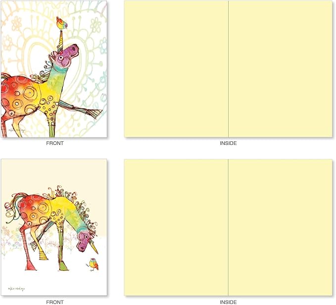 The Best Card Company Assorted Blank Greeting Card Box Set - Incl. 20 Cards + Envelopes - 10 Unique Designs - Perfect for Thank Yous, Invitations, More - Happy Unicorns AM7245OCB-B2x10