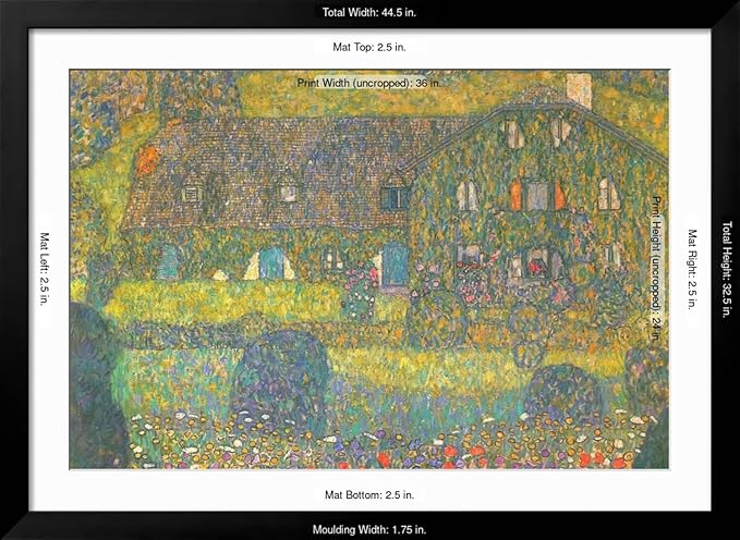 ART.COM Wall Art Print House in Attersee on Black Frame by Gustav Klimt, 44" x 32"