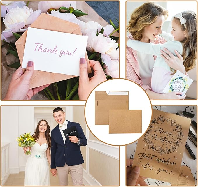 Brown Blank Greeting Cards and Envelopes 5 x 7 Heavyweight Flat Cardstock and A7 Envelopes Printable Self Seal 20 Packs for DIY Wedding Invitations, Baby Shower, Thank You Cards
