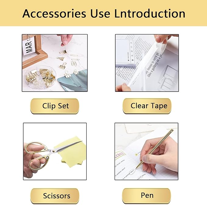 Office Supplies,Desk Accessories,with Stapler,Tape Dispenser,Staple Remover,Scissor,Ballpoint Pen,Clear Tape,Staples,Binder,Best Gift Set(Gold)