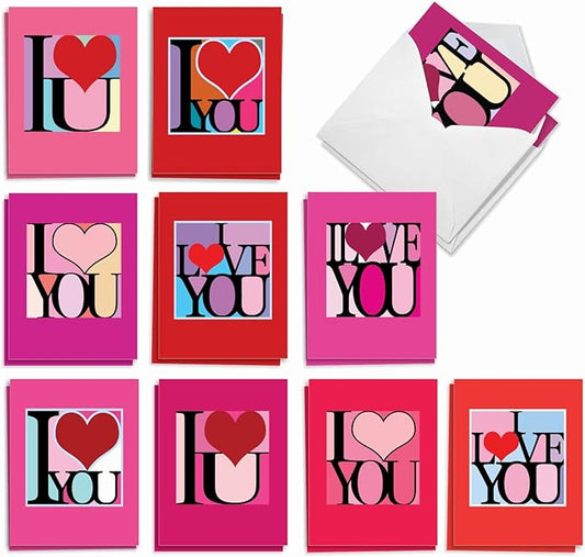 The Best Card Company - 20 Cute Boxed Cards (4 x 5.12 Inch) - Assorted Blank Set (10 Designs, 2 Each) - Love Squares AM8991OCB-B2x10
