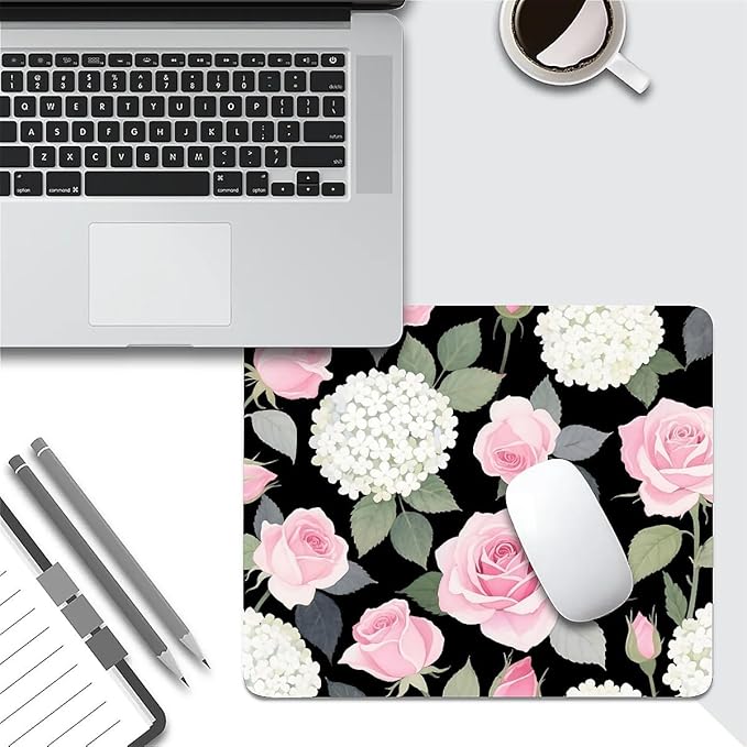Square Mouse Pad Rose Flower, Personalized Premium-Textured Custom Mouse Mat Design, Washable Mousepad Cloth, Non-Slip Rubber Base Computer Mouse Pads for Wireless Mouse
