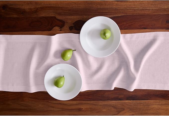 Solino Home Linen Table Runner 48 Inches - 100% Pure Linen Ice Lilac Table Runner 14 x 48 Inch Ideal for Dresser and Coffee Tables - Valentines, Spring, Easter - Sonoma