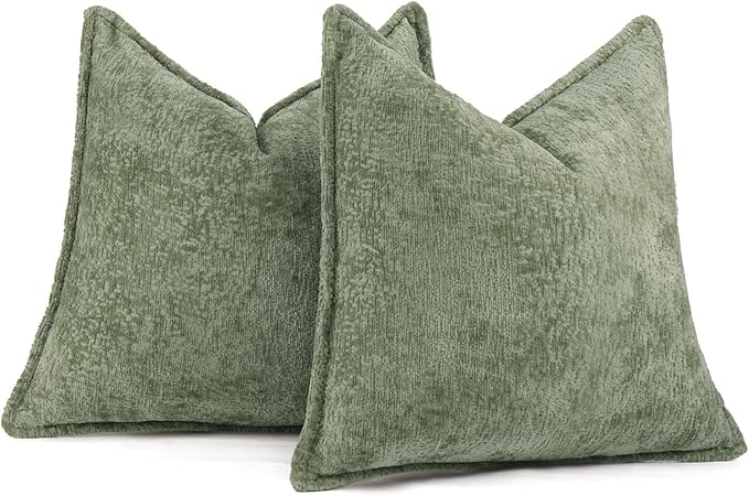 Pack of 2 Sage Green Christmas Euro Shams Pillow Covers 26x26 Cozy Soft Chenille Decorative Throw Pillow Covers Accent Vintage Square Couch Pillow Covers for Home Decor Bed Sofa Living Room