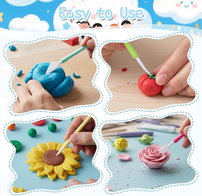9PCS Polymer Clay Tools, Double-Head Air Dry Clay Tools with Easy-Grip Handles, Sculpting Tool for Pottery, Polymer, Air Dry Clays, Modeling, Shaping, Cake Decoration