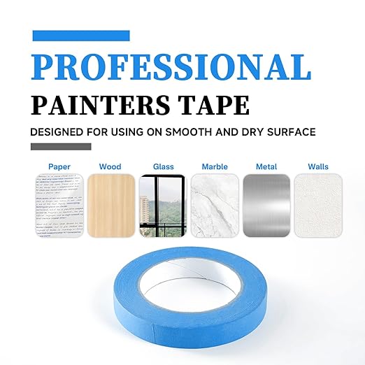 Blue Masking Tape,Painters Tape,Blue Painters Tape for Automotive paniting,DIY Paper Arts & Crafts, Spraying Drywall Paint, No Residue & Easy to Clean Up,6pcs 0.7in. X 54 Yd Painter's Tape