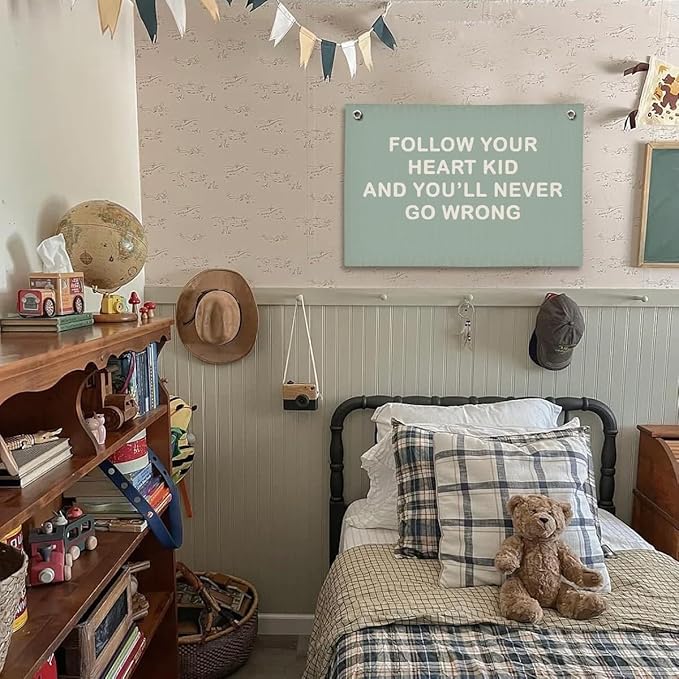 Boy Nursery Decor, Inspirational Wall Decor Hanging Linen Banner,Playroom Navy Blue Motivational Wall Flag for Kids Boys Room Playroom Nursery Wall Art, 20x30 Inch