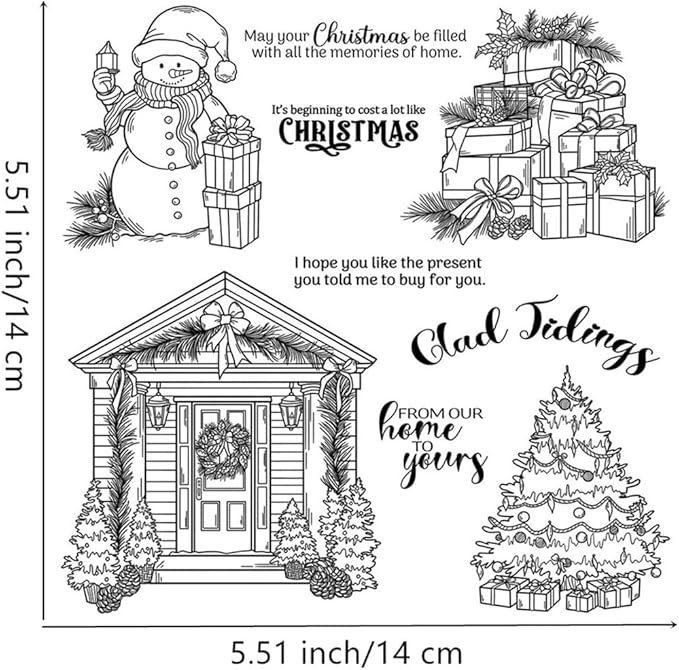 Christmas Tree Door Snowman Stamps and Cutting Dies for Card Making DIY Transparent Silicone Clear Stamp and Metal Die Cuts Sets for Scrapbooking Paper Greeting Cards Decor Seals Craft Supplies