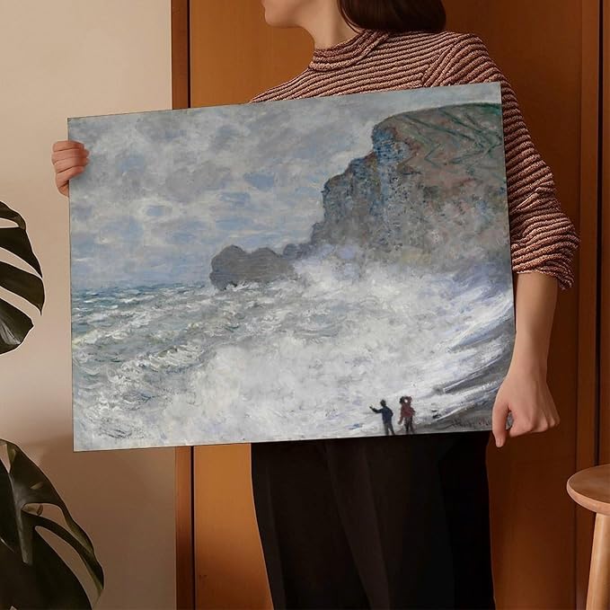 CFIOZYOS 40+ Monet Famous Print Posters Rough Weather at Étretat by Claude Monet Impressionism Poster for Teen Boys Room Wall Art Canvas Painting Print Frame 16×24inch(40×60cm)