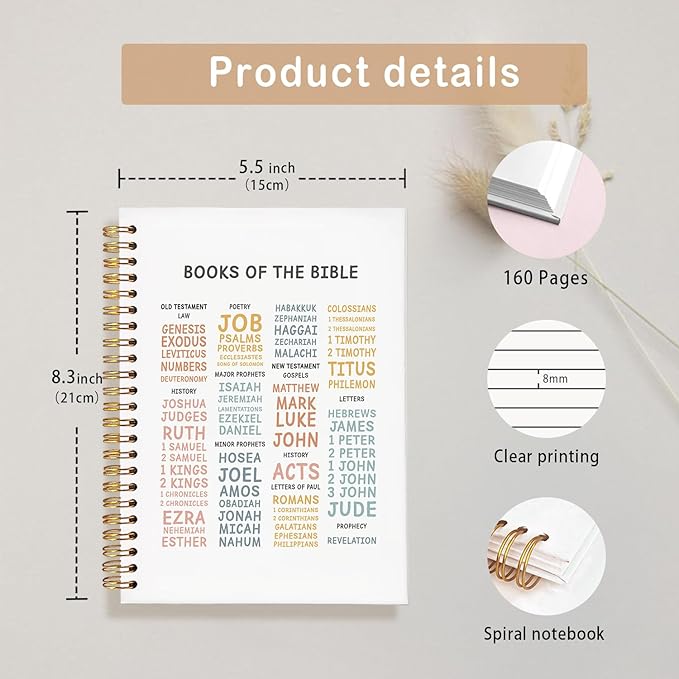 Books of the Bible Study Notebook, Prayer Journal Scripture Christian for Woman,Bible Journaling Notebook for Note Taking, A5 Spiral Prayer Journal 5.5x8.3