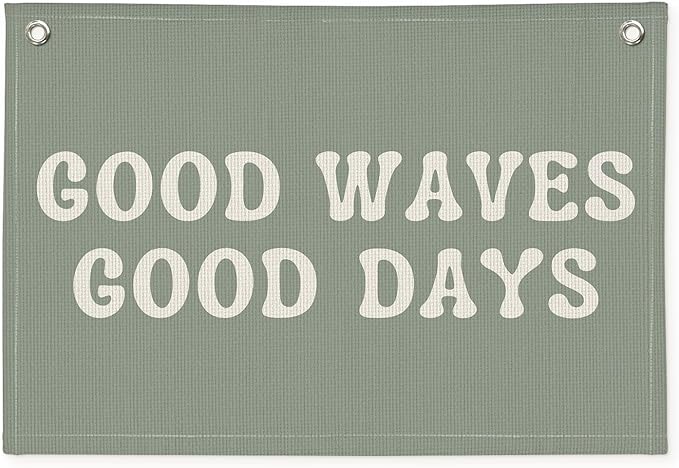 Surf Nursery Decor, Ocean Wave Coastal Beach Linen Canvas Banner, Good Waves Good Days Summer Wall Hanging Flag Decor for Toddler Boys Girls Room Playroom