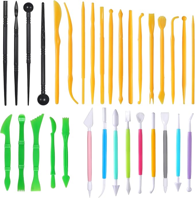 32Pcs Clay Sculpting Tools, Polymer Clay Art Tool Set Cake Decorating Hand Tools, DIY Plastic Pottery Tool Kit for Embossing Fondant Crafts