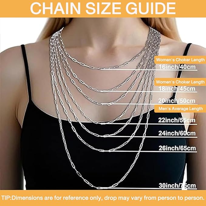 16.4Ft Paperclip Chains Rolls, Charm Necklace Chain 3.2mm Width，Silver Necklace Chain for Jewelry Making，Plated Charm Bracelet Making kit with 10 Lobster Clasps and 60 Jump Rings