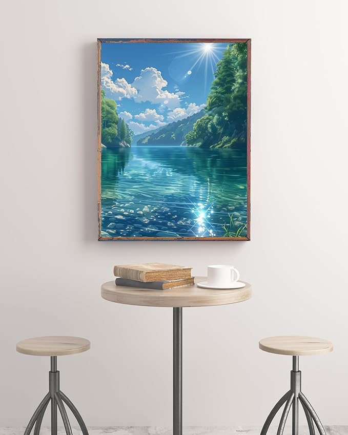 JYXSJYYD Paint by Numbers Kit for Adults Beginner,River Forest Sky Paint by Number Kits Canvas Without Framed,DIY Acrylic Oil Painting Adults Paint by Numbers Kits for Home Wall Decor 16x20 Inch