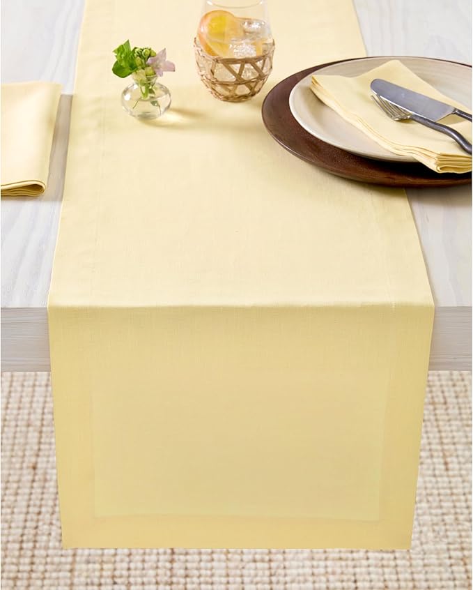 Solino Home Linen Table Runner 120 Inches Long - 100% Pure Linen Golden Straw Dining Table Runner 14 x 120 Inch for Spring, Easter - Fete