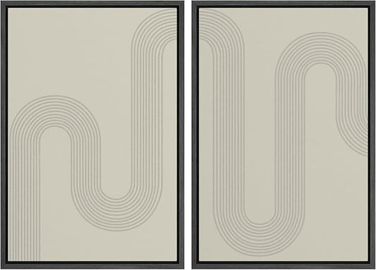 SIGNWIN Framed Canvas Print Wall Art Set Geometric Tan Pastel Color Field Landscape Abstract Shapes Cozy Neutral Modern Art Minimalism Decorative for Living Room, Bedroom, Office - 16"x24"x2 Black