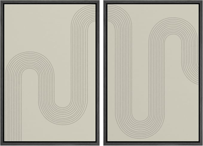 SIGNWIN Framed Canvas Print Wall Art Set Geometric Tan Pastel Color Field Landscape Abstract Shapes Cozy Neutral Modern Art Minimalism Decorative for Living Room, Bedroom, Office - 24"x36"x2 Black