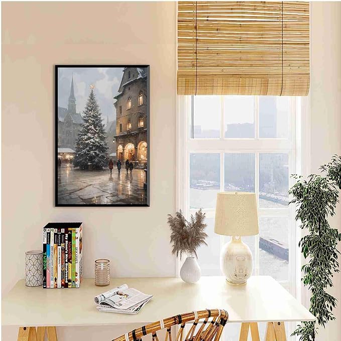 Framed Canvas Wall Art Vintage Christmas Tree Print Moody Winter Wall Art Farmhouse Christmas Decor 8x12in Metal blackFramed