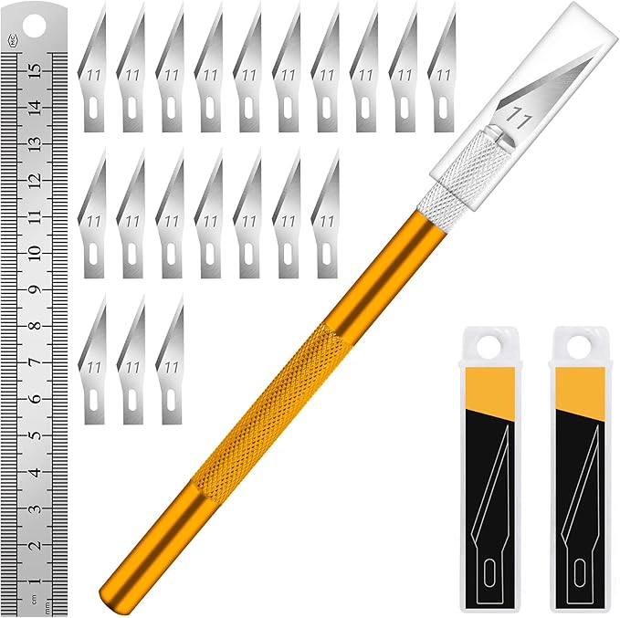 DIYSELF 1PCS Hobby Knife with Safety Cap and Ruler and 20PCS Craft Knife Blades for Crafting