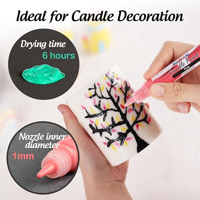 FansArriche Candle Paint, 20 x 15 ml Candle Wax Pen Set for Candle Making, Water-Based Candle Pen for Candle Painting and Decorating with Fine Painting Tip