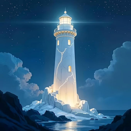 Diamond Art Kits for Adults Lighthouse, DIY 5D Diamond Painting Kit for Beginners, Full Round Drill Gem Art Dots for Adults, Diamond Dots Paintings Crafts Home Wall Decor 14X14 Inch