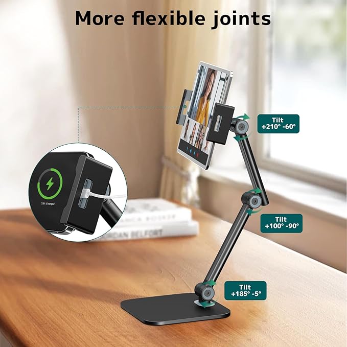Tablet Stand for iPad, Phone Stand Holder with Heavy-Duty Base for Desk, Multi-Angle Adjustable Foldable Tablet Holder Compatible with 4.7-12.9 Devices - iPhone, Kindle, Galaxy Tab, Black
