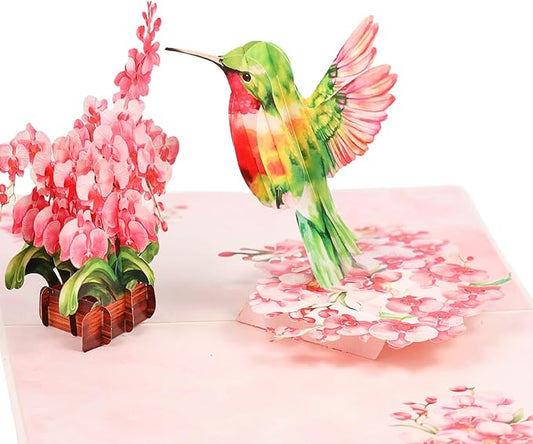 Pop Up Birthday Cards Hummingbird Orchid Flower, 3D Mother's day Card for Women, Mom, Wife, Daughter, Her, Sister, Girlfriend, Grandma, Ideal Gift for Valentines , Thank You, Anniversary, Get Wel