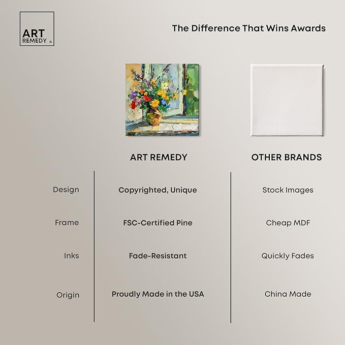 Art Remedy Vase By The Window Gallery Wrapped Impressionism 1 Piece Canvas Wall Art/Monet And Van Gogh Inspired Art, 12" x 12", Gallery Wrapped