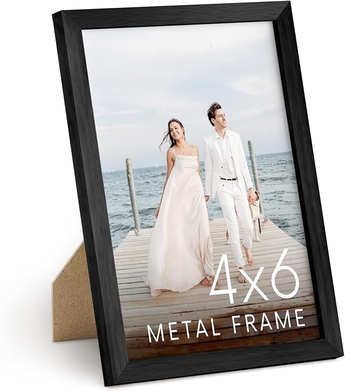 HAUS AND HUES 4x6 Black Picture Frame - 4x6 Black Frame - Aluminum Photo Frames for Wall Collage, Vertical Hanging, Easel Back for Tabletop, Home, Office (4x6 in, Black)