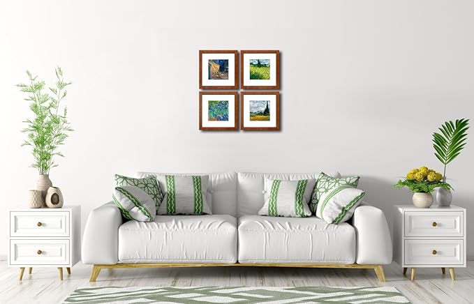 8x8 Picture Frame Set of 4 Made of Solid Wood Photo Frame with Real Glass for Pictures 5x5 with Mat or 8x8 Without Mat,Wall Gallery or Tabletop display Picture Frames,Brown
