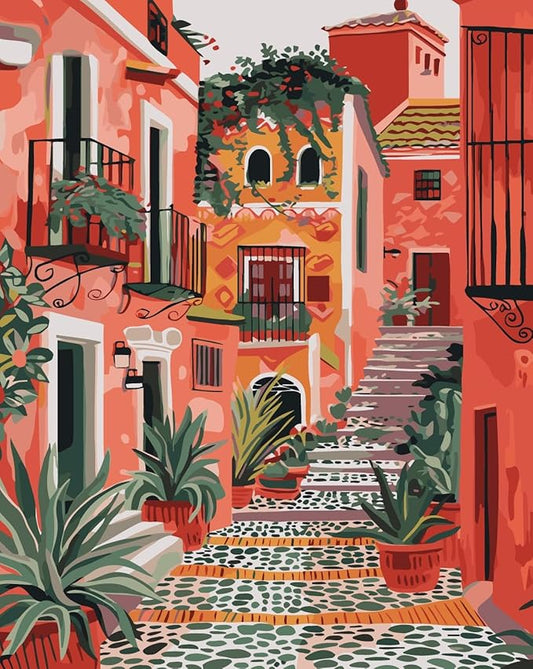 CSZPPQAF Paint by Numbers for Adults Beginner, Green Plant House Paint by Number Kits on Canvas, DIY Acrylic Watercolor Oil Painting by Numbers for Home Wall Decor 16X20inch