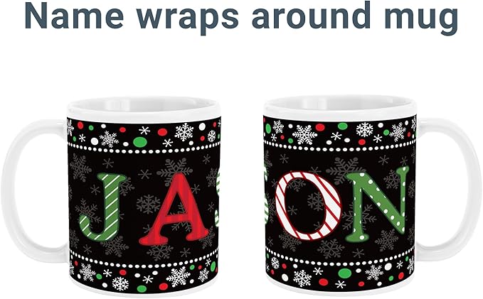 Let's Make Memories Personalized Mug - Festive Ceramic Coffee Mug for Christmas - Stocking Stuffer For Family, Friends, Neighbors - Microwave and Dishwasher Safe - Festive Name - Dark - 11 oz.
