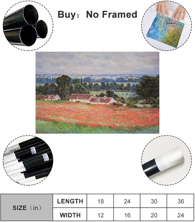40+ Monet Famous Print Posters Poppy Field at Giverny by Claude Monet Impressionism Canvas Art Poster And Wall Art Picture Print Modern Family Bedroom Decor Posters Unframe 20×30inch(50×75cm)