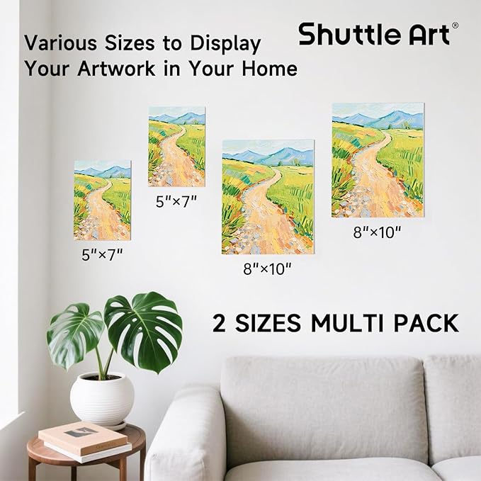 Shuttle Art Painting Canvas Panels, 36 Pack, 5x7, 8x10in (18 of Each), 100% Cotton, Primed White Canvas Boards for Painting, Blank Canvases for Kids, Adults & Artists for Acrylic and Oil Painting