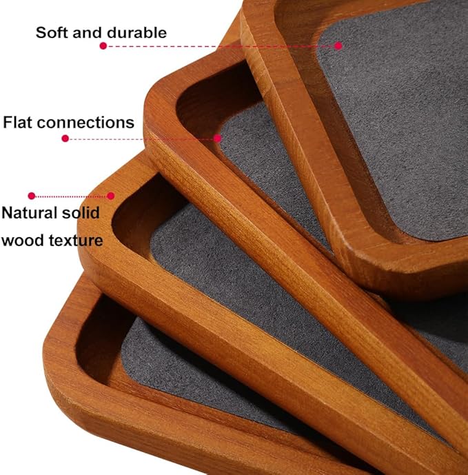 Wooden Jewelry Display Tray Rounded Rectangle Ring Showcase Stackable Elegant Bracelet Watch Jewelry Organizer for Personal Use and Commerce (Gray, Small-W 3.9'' x H 0.6'' x L 3.9'')