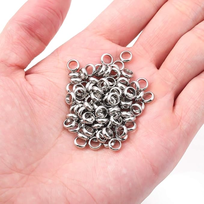 Stainless Steel Spacer Beads 6x2mm Rondelle Loose Charm Caps Beads for DIY Jewelry Making 100pcs with 4mm Hole