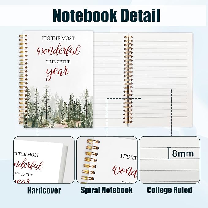 Forest Christmas Spiral Notebook, Christmas Winter Journal for School Office Supplies, Pine Tree Xmas Holiday Hardcover Journal 5.5x8.3 Inch
