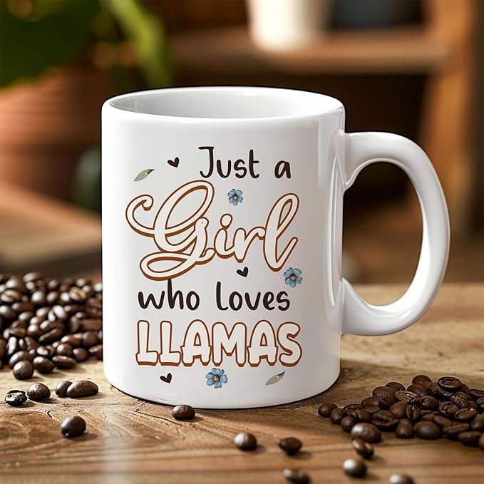 Hyturtle Personalized Cute Llama Coffee Mug - Gift For Llama Lover - Just A Girl Who Loves Llamas - Llama Gift For Women - Animal Lover Gift - Birthday - Custom Coffee Cup Ceramic Mug 11oz - 15oz