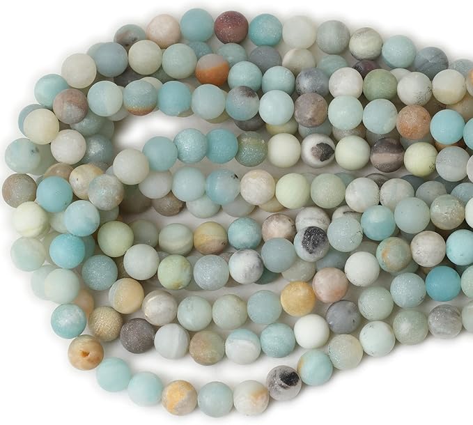 35PCS 10mm Natural Colorful Frosted Amazonite Gemstone Round Loose Beads Stone Beads for Jewelry Making DIY 1 Strand 15"