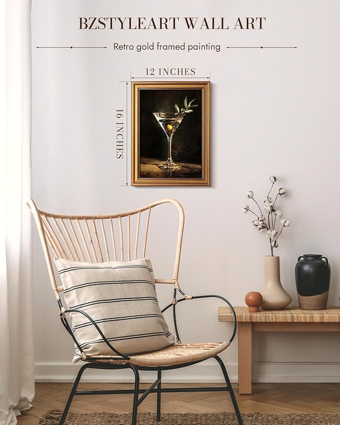 Bzstyleart Vintage Wall Art Decor for Living Room, Martini Framed Wall Art Room Decor Aesthetic,Framed Cocktail Artwork,Bedroom Painting Pictures12 x 16 Inch