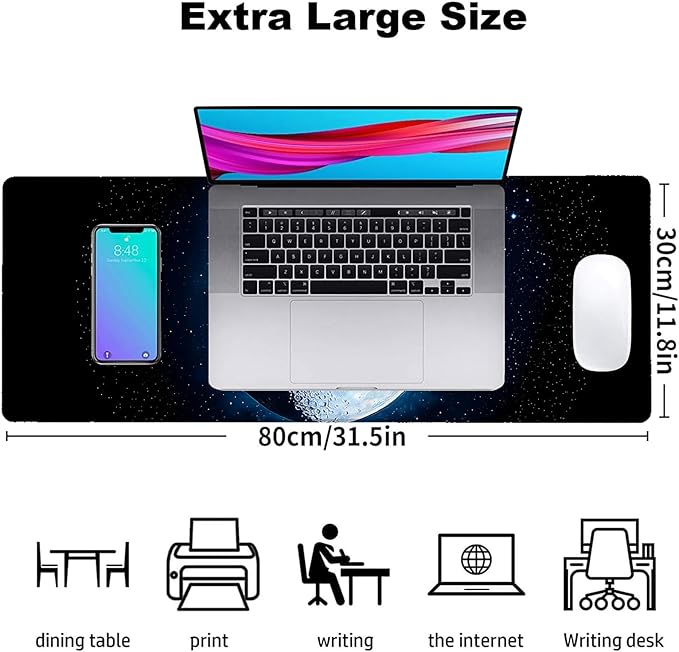 Full Moon Gaming Mouse Pad, Office Desk Mat, Anti-Slip Rubber Base Cool Aesthetic Mouse Pads for Computer Laptop Keyboard School Home Desktop Gamer Home Accessories Decor 31.5" x 11.8"