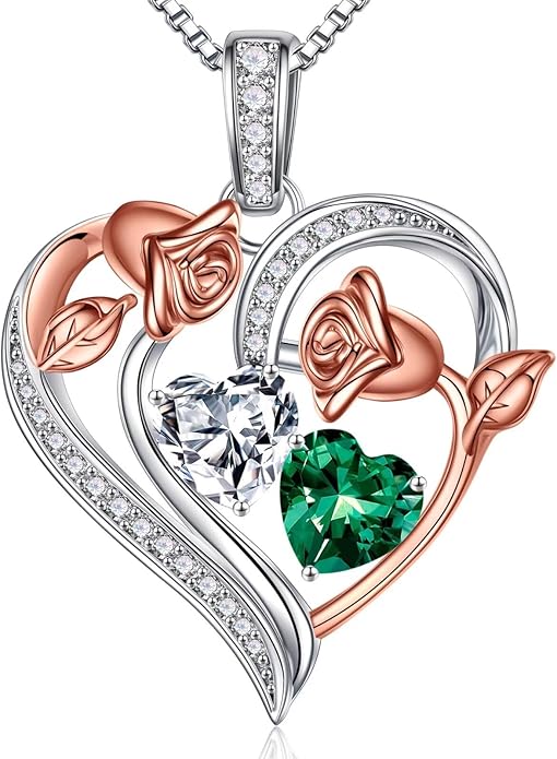 Iefil Christmas Gifts for Women Wife - 925 Sterling Silver Rose Heart Necklace, Stocking Stuffers for Women, Anniversary Birthday Gifts for Wife Girlfriend Mom