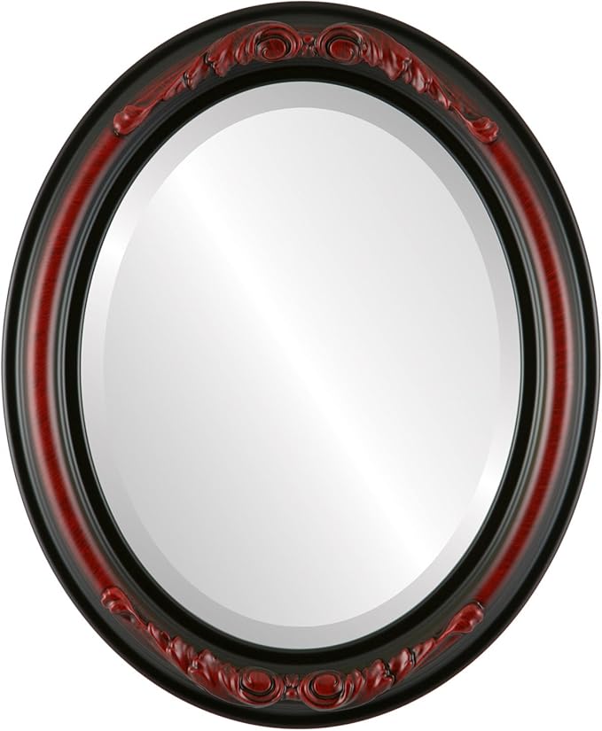 OVALCREST Oval Beveled Wall Mirror for Home Decor - Florence Style - Vintage Cherry - 32" x 26"