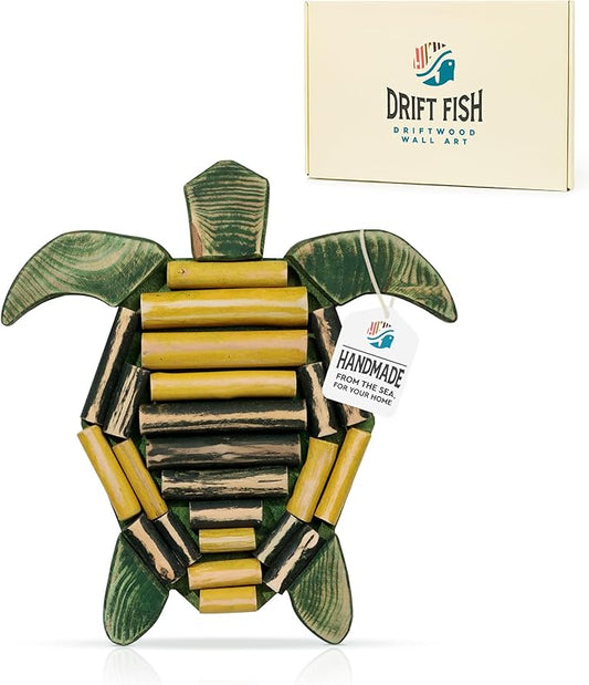Mint Bucket Brands Driftwood Turtle Nautical Wall Decor - 11" x 10" Handmade Wooden Rustic Coastal Wall Art for Living Room, Bedroom, Office, Bathroom - Ocean Beach Decoration (Paddle)